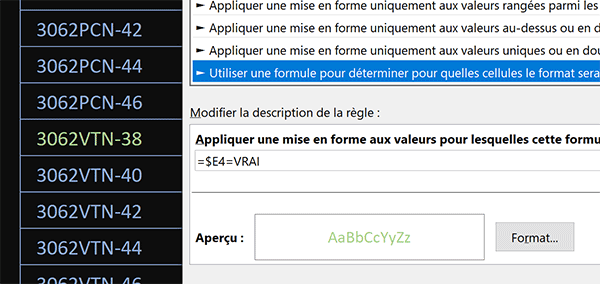 Mise en forme conditionnelle Excel pour repérer les lignes des critères en couleur