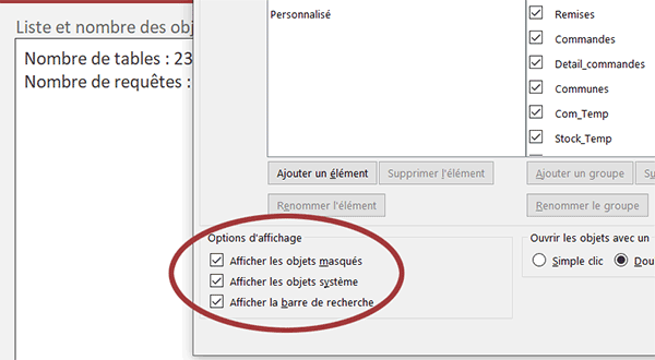 Afficher les objets masqués et les tables système dans Access