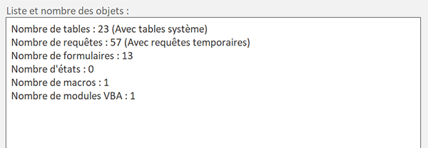 Compter tous les objets de la base de données Access