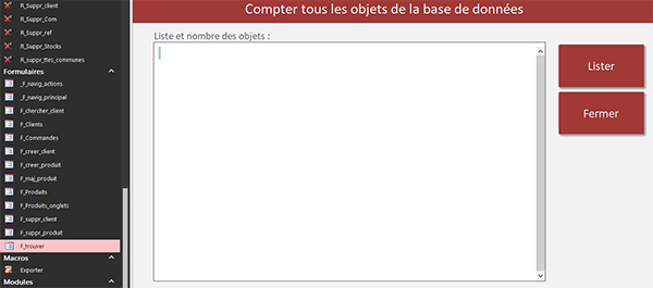Formulaire Access pour compter les objets de la base de données