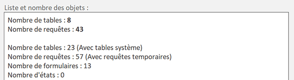 Compter les nombres de tables et de requêtes utilisateur dans la base de données Access en VBA