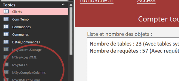 Afficher les tables du système dans le volet de navigation Access