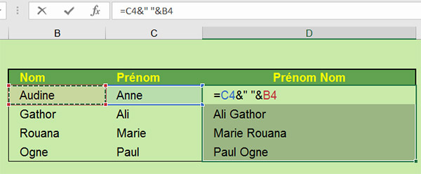 Assembler du texte dans Excel avec le Et Commercial