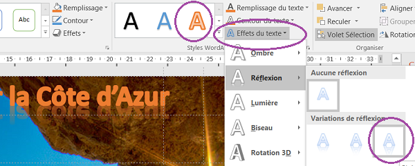 Effets réflexion et ombre sur texte Powerpoint