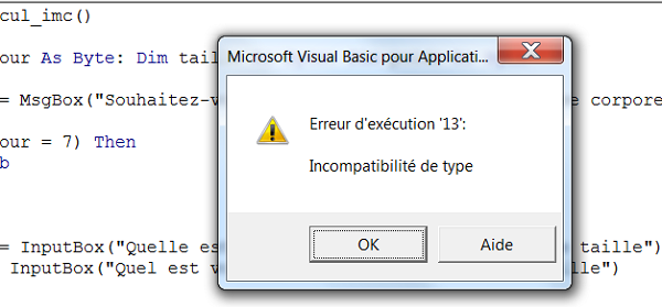 Message erreur incompatibilité de type, variables mal typées