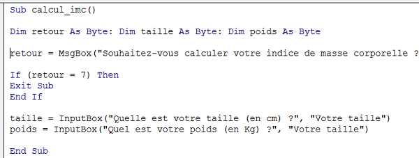 Valeurs utilisateur inputbox mémorisées dans variables VBA