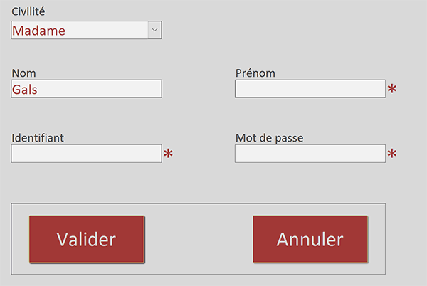 Astérisques ou étoiles pour indiquer que la saisie est non conforme sur un formulaire Access