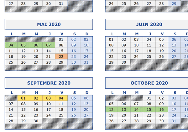 Calendrier annuel Excel avec couleurs dynamiques pour repérer les absences des salariés