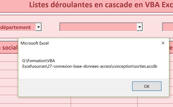 Reconstruire chemin accès complet à une base de données externe par le code VBA Excel