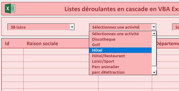 Remplir listes déroulantes Excel en fonction autres listes avec données base Access par code VBA
