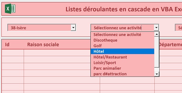 Remplir listes déroulantes Excel en fonction autres listes avec données base Access par code VBA