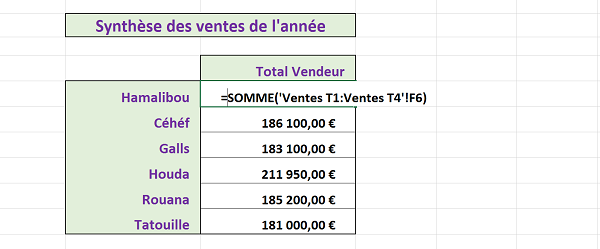 Consolidation de tableaux Excel par formule pour opérations de synthèse