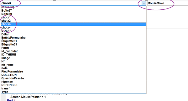 Créer code Visual Basic Access à déclencher au déplacement de la souris