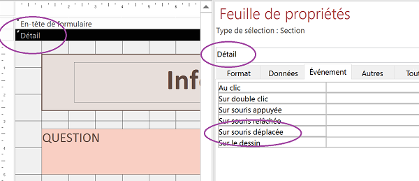 Code événementielle VBA sur mouvement souris formulaire Access