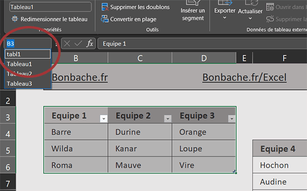 Renommer un tableau dynamique dans Excel