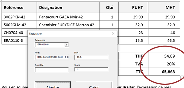 Montants HT et TTC de la facture en VBA Word