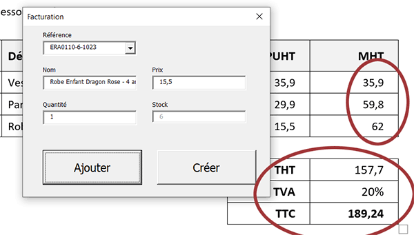 Construire la facture en VBA Word avec le montant total