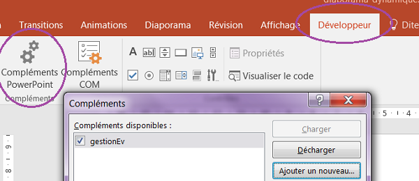 Liaison complément VBA événements et PowerPoint