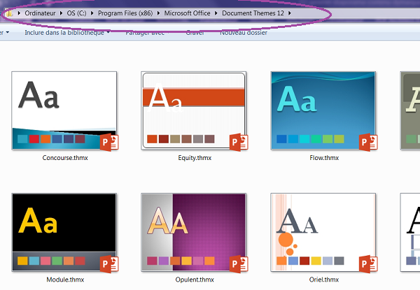 Dossier des fichiers de thèmes PowerPoint à appliquer par le code VBA