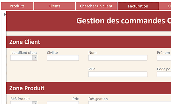 Formulaire Access pour créer les commandes des clients