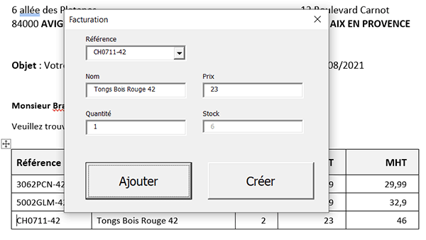 Construire la facture sur un document Word grâce à un formulaire VBA