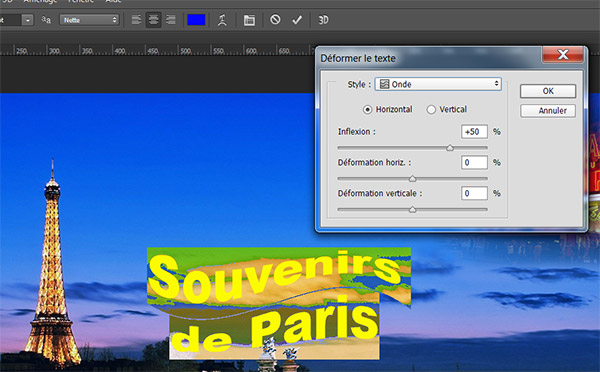 Texte déformé, effet onde, Photoshop