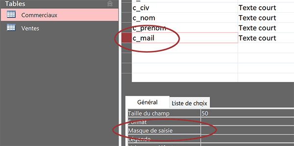 Masque de saisie non inscrit pour contrôler le champ du mail dans table Access