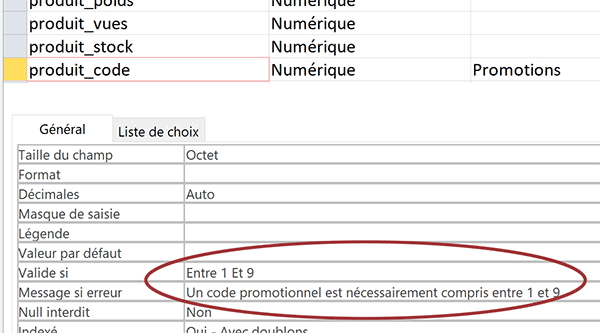 Règle de validité Access pour vérifier que la saisie est bien comprise entre les bornes numériques autorisées