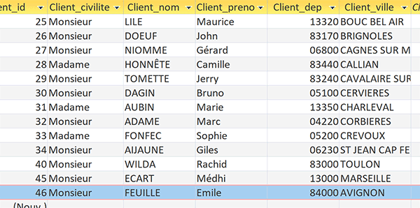 Nouvel enregistrement client ajouté dans la table par action de macro depuis formulaire