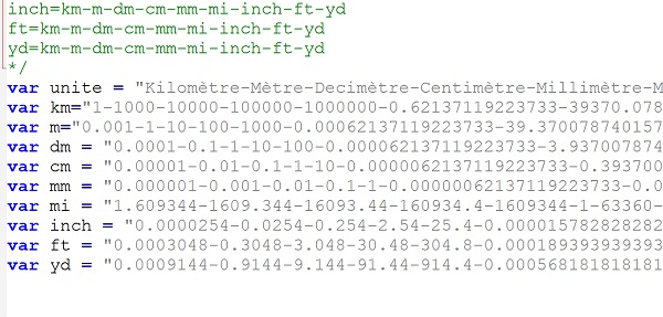 Variables script externe Javascript pour stocker unités de mesure et valeurs de conversion