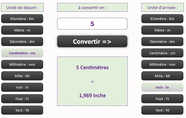 Application de site Web pour convertir les unités de mesure par le code client Javascript