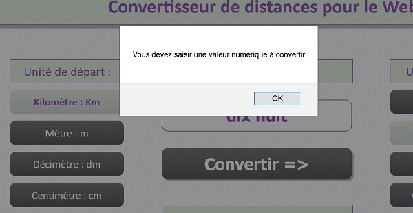 Intercepter les erreurs de saisie par conditions Javascript pour stopper exécution du programme