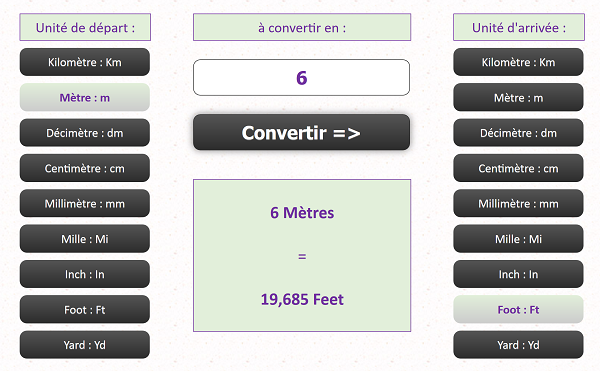 Application internet de conversion des unités de mesure en Javascript