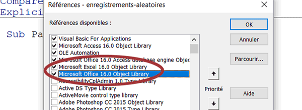 Ajouter les références à Office et à Excel dans le projet VBA Access