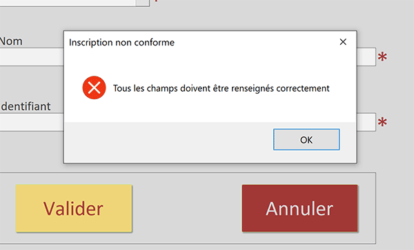 Icône critique et titre de la boîte de message par le code VBA Access