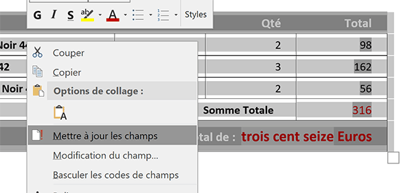 Calculs dynamiques actualisés en fonction des modifications dans les tableaux Word