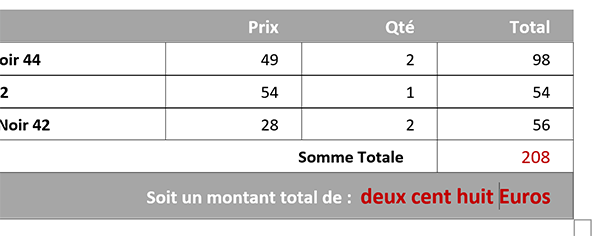 Transcription automatique des montants numériques et nombres en textes et lettres avec Word