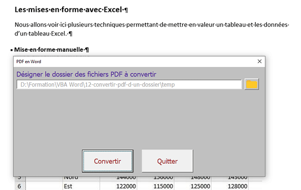 Importer et convertir tous les fichiers PDF du dossier au format Word en VBA