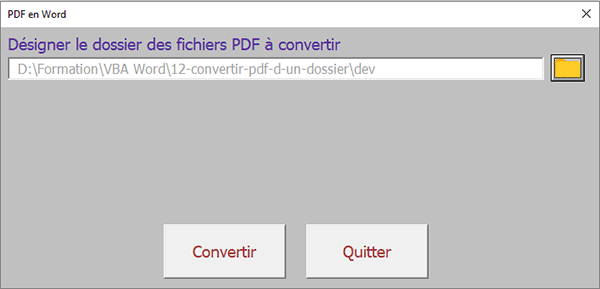 Mémoriser le chemin du dossier qui contient les fichiers PDF à convertir en VBA Word