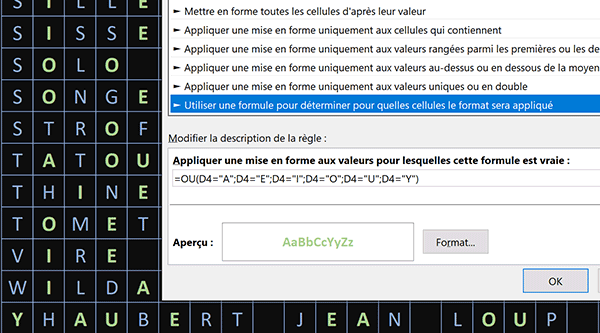 Repérer les voyelles en couleur avec Excel