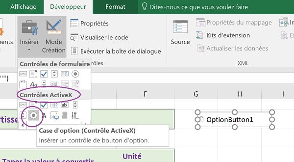 Cases option à cocher du ruban développeur pour interaction avec les calculs de feuille Excel