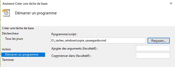 Définir fichier de commandes Batch à exécuter automatiquement par une tâche plannifiée Windows