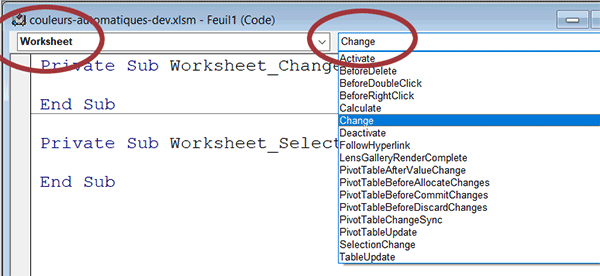 Déclencher un code VBA Excel au changement de valeur dans la feuille