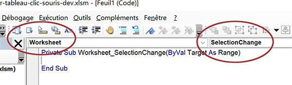 Code VBA Excel associé à la feuille du classeur