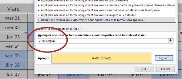 Faire ressortir les commentaires en couleur avec une fonction VBA Excel dans une mise en forme conditionnelle