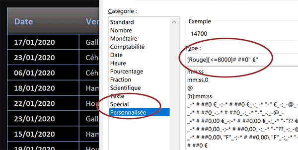 Format personnalisé Excel pour appliquer des couleurs selon critères sans mise en forme conditionnelle