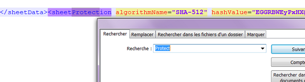 Balise XML Protection avec mot de passe encodé de la feuille Excel