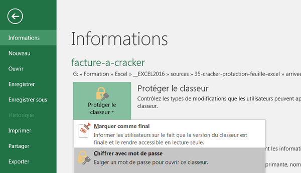 Protection classeur Excel avec sécurité élevée encryptée