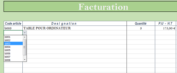 Feuille de facturation automatisée pour faire sauter protection