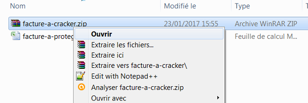 Afficher arboresence classeur Excel dans logiciel compression pour cracker mot passe